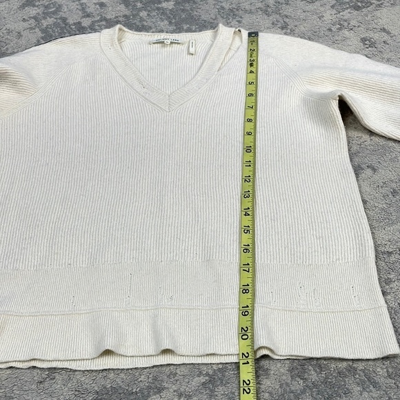 Helmut Lang Distressed V Neck Sweater Cut Out Rib Knit Off White Sz XS - Picture 8 of 16